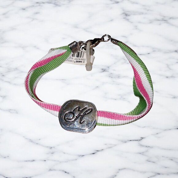 Personalized Ganz H Initial Bracelet With Pink & Green Stripes Adjustable - Picture 1 of 6